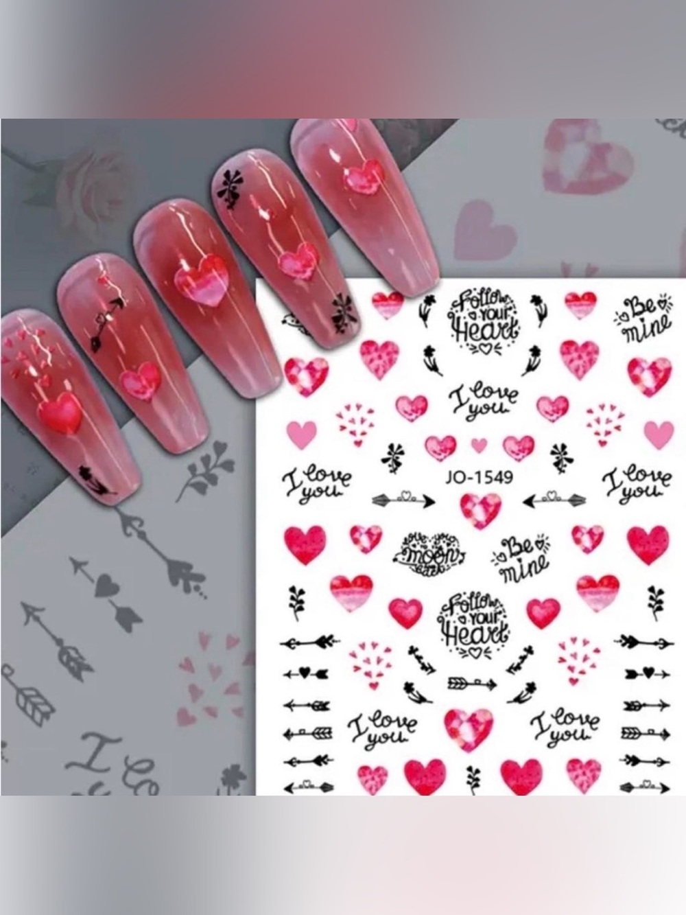 $1 Valentine Pink Heart Nail Art Stickers $1 WITH ANY $10 ORDER OR MORE